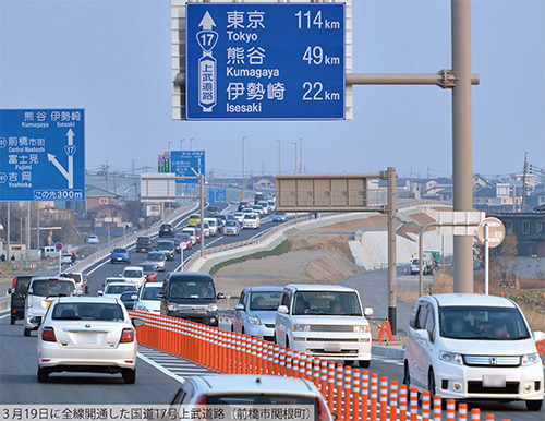 3月19日に全線開通した国道17号上武道路（前橋市関根町）の写真