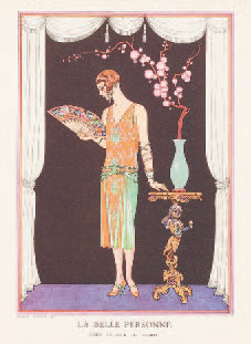 ジョルジュ・バルビエ《素晴らしい人：ウォルトのイブニング・ドレス》『ガゼット・デュ・ボン・トン』より　1924-25年　東京都庭園美術館蔵の写真