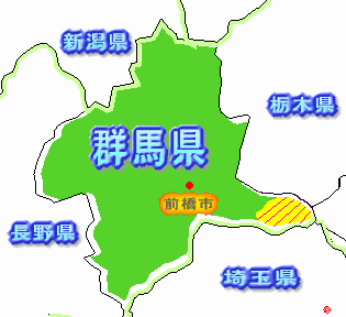 群馬県県域地図画像（群馬県の東南端が館林土木事務所管内地域）