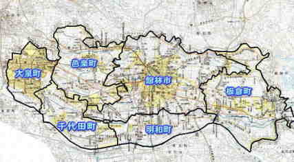 館林土木事務所管内図に市町村の区域と名称を表示画像