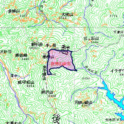 巻機山東面広域図　新潟県境に位置する巻機山東面を中心とした地域