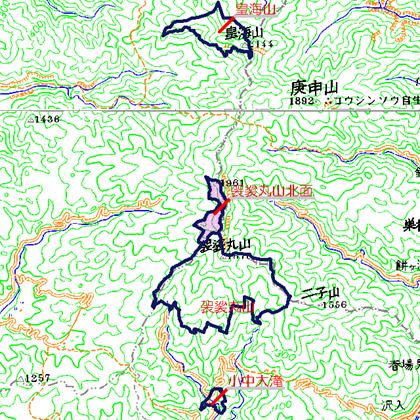 袈裟丸山北面広域図　栃木県境に位置する後袈裟丸山と北袈裟丸山西面を中心とした地域