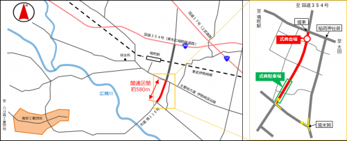 上矢島米岡線の開通区間位置図画像