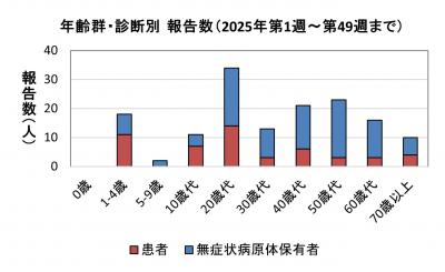 年齢群・診断別報告数(2021年)グラフ画像 腸管出血性大腸菌感染症 年齢群別 診断別報告数画像