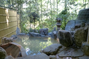 炭酸泉の源泉槽（左側）がある露天風呂の写真