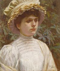 湯浅一郎《園中少女》1909年　油彩・カンヴァスの写真