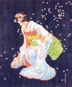 刺繍絵画　舞妓(まいこ)「桜舞う」の画像