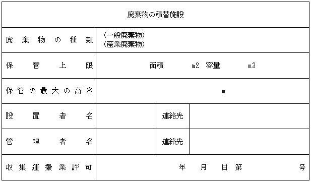 様式第一号（第四条関係）廃棄物の積替施設である旨の掲示板の画像