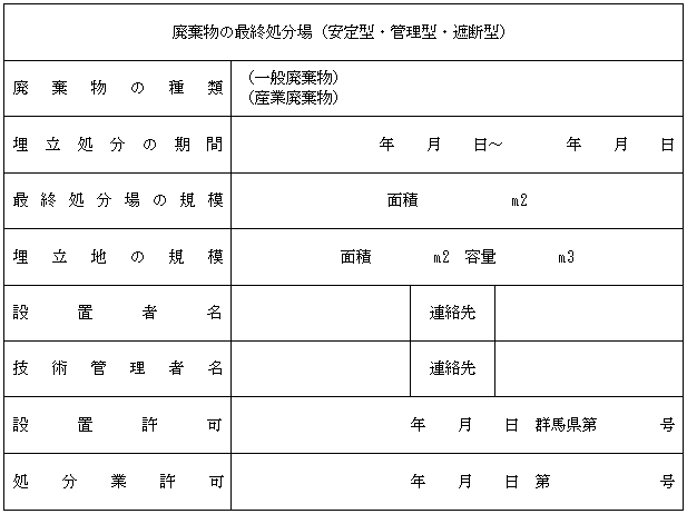 様式第五号（第八条関係）一般廃棄物又は産業廃棄物の最終処分場である旨の掲示板の画像