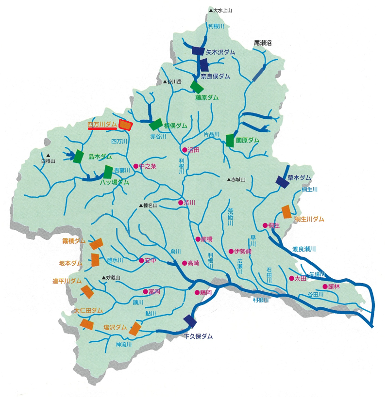 群馬県内のダム位置図