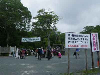 社会実験中の鳩待峠第1駐車場の写真