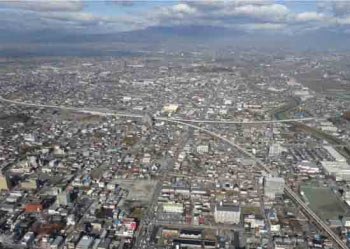 空から見た市街地写真