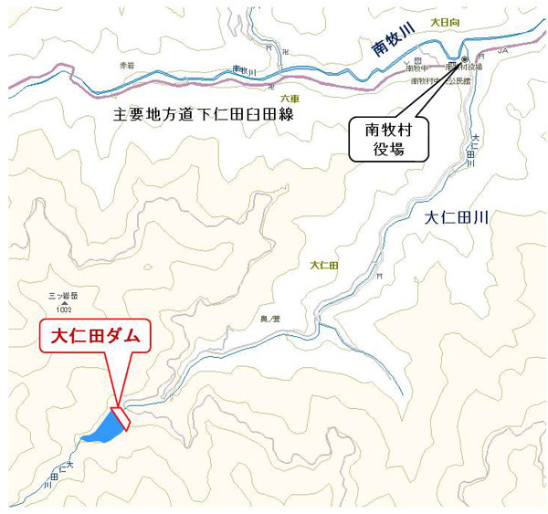 大仁田ダム案内の地図画像