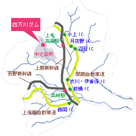 四万川ダムの位置図画像