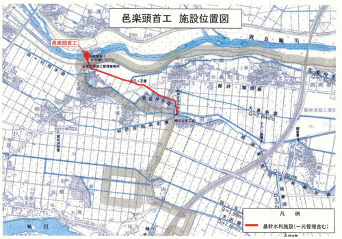 邑楽頭首工位置図の画像