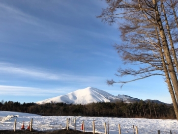 雪化粧した浅間山の写真