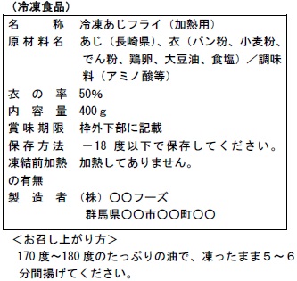 冷凍食品の表示例の画像