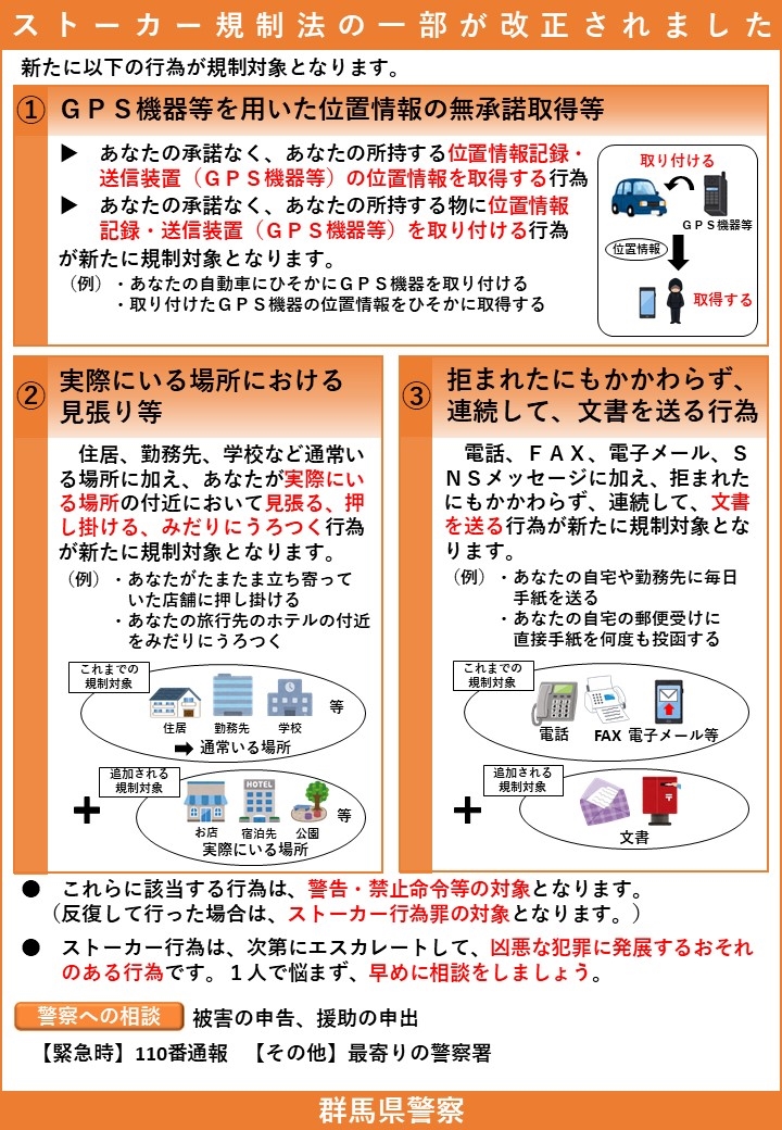 ストーカー規制法の一部改正についての画像