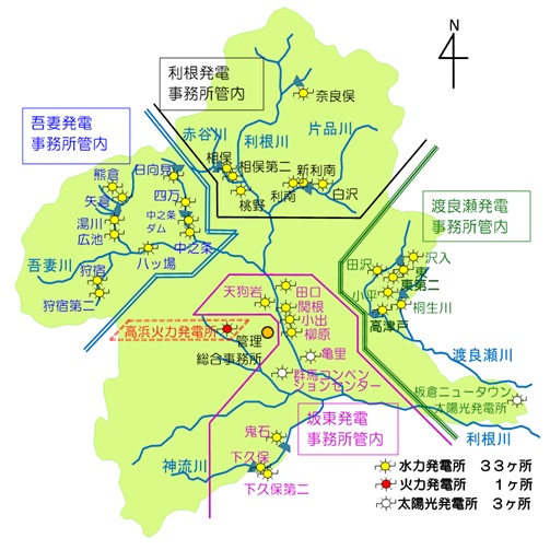 群馬県の発電所配置図のイメージ画像