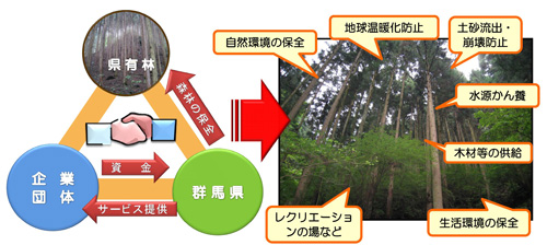 県有林整備パートナー事業模式図画像