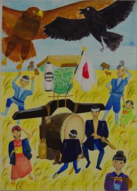 前橋市立桂萱中学校　2年　宮崎　陽奈「鳥追い祭りで五穀豊穣だ！」の画像