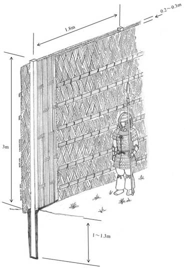図3：金井下新田遺跡で発見された網代垣の構造復元模式図の画像