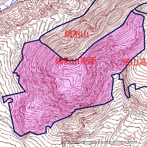 鍋割山南面位置図　鍋割山南面（赤城山）を中心とした区域　前橋市