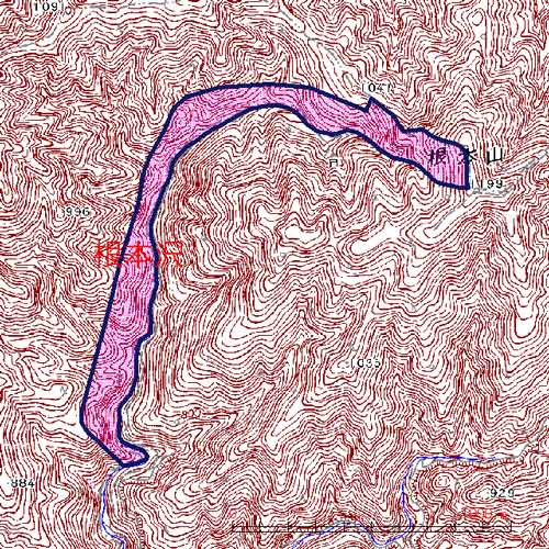 根本沢位置図　栃木県境の根本沢右岸斜面を中心とした帯状の地域　桐生