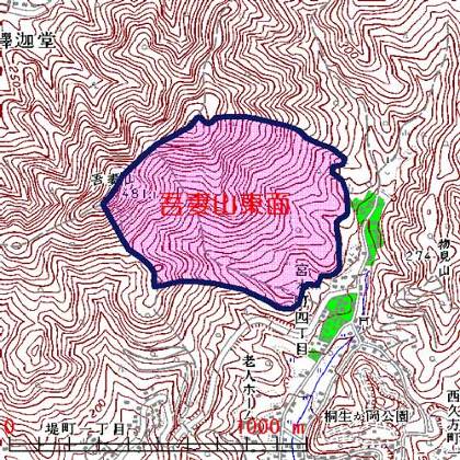 吾妻山東面　桐生市街地北方にある吾妻山東面を中心とした地域