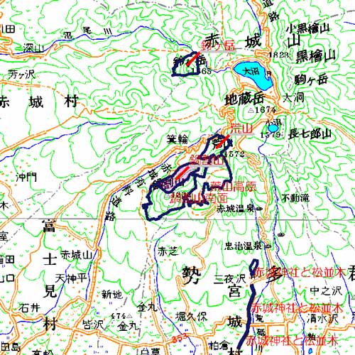 鍋割山広域図　赤城山の外輪山である鍋割山北面を中心とした地域　前橋市