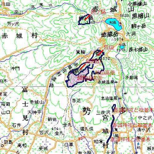 鍋割山南面広域図　鍋割山（赤城山）の南面を中心とした地域　前橋市