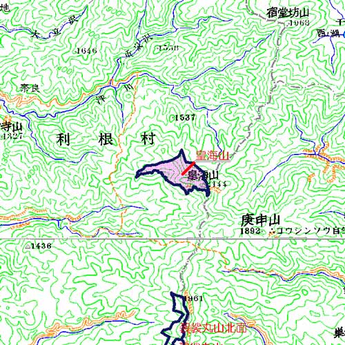 すかい山広域図　足尾山地北西端に位置し、栗原川上流不動沢及び泙川上流湯之沢源流のすかい山西面を中心とした地域　沼田市