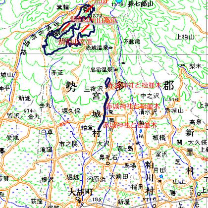 赤城神社と松並木広域図　赤城山南面の中腹部に位置する赤城神社の社叢及びその参道の松並木　前橋市