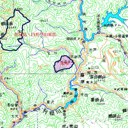 宝川広域図　みなかみ町藤原　宝川の下流右岸を中心とした地域