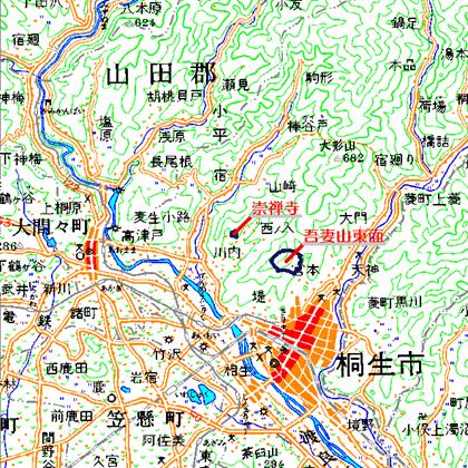 崇禅寺広域図　桐生市崇禅寺の境内及びその山林地域