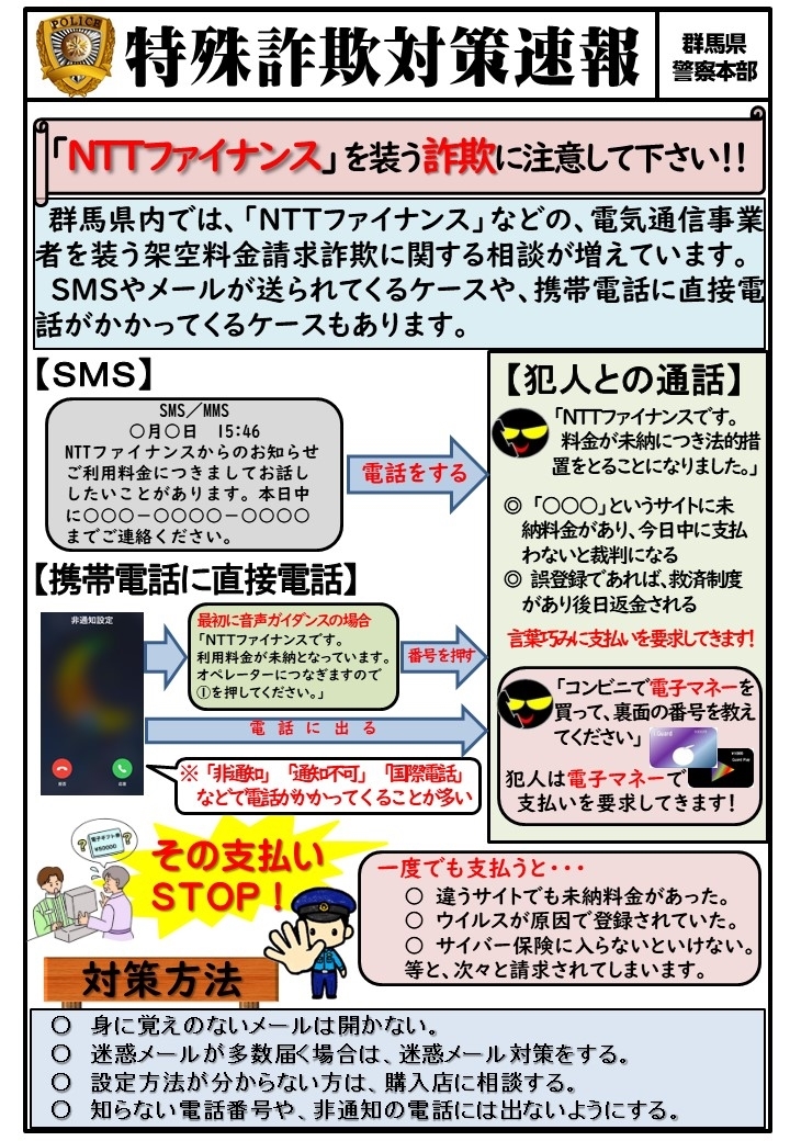対策速報（NTTファイナンス騙り）