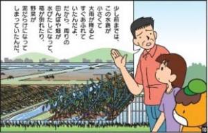 画像：水害から農地を守る！遊水池　1０コマ