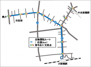 前橋駅から県庁前までの自動運転ルート画像