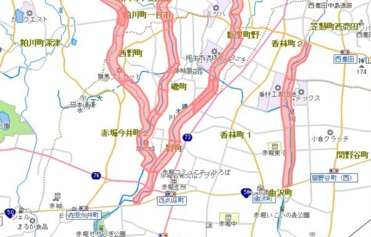 伊勢崎市内砂防指定地位置図画像