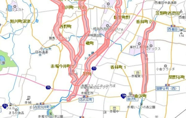 伊勢崎市内砂防指定地位置図