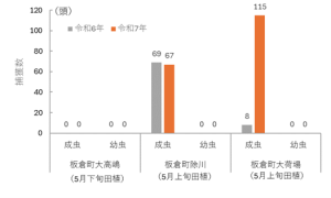 イネカメムシの水田内すくい取り調査 捕獲数のグラフの画像