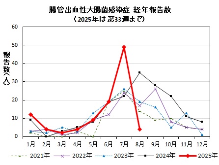 腸管出血性大腸菌感染症　経年報告数画像