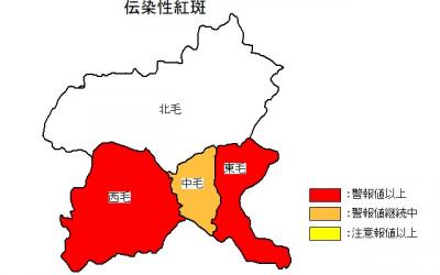 警報・注意報レベルの地域　地図の画像