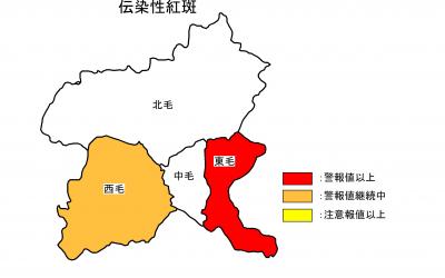 伝染性紅斑　警報・注意報レベルの地域　地図の画像