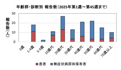 年齢群・診断別報告数(2021年)グラフ画像 腸管出血性大腸菌感染症 年齢群別 診断別報告数画像