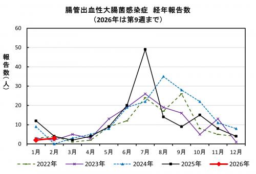 腸管出血性大腸菌感染症　経年報告数画像