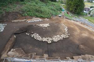 東から写した１号古墳全景の写真