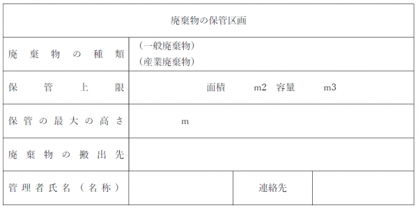 様式第二号（第四条及び第六条関係） 廃棄物の保管区画である旨の掲示板の画像