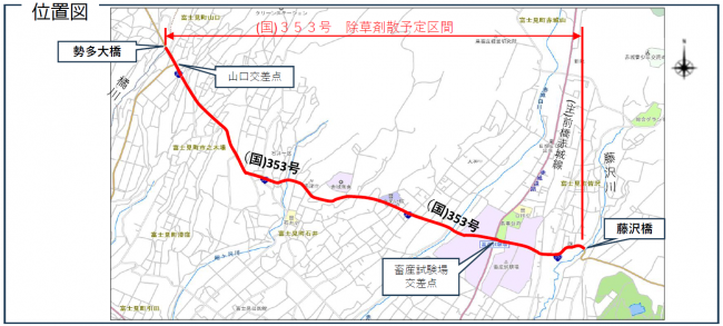 国道353号の藤沢橋から勢多大橋の区間を示した画像