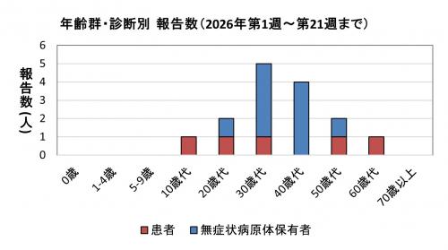 年齢群・診断別報告数(2021年)グラフ画像 腸管出血性大腸菌感染症 年齢群別 診断別報告数画像